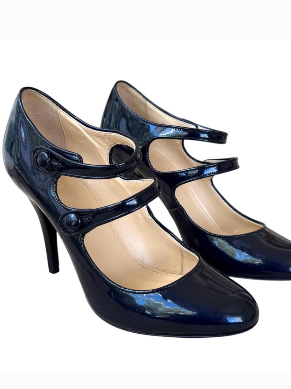 J. Crew Navy Patent Double-Strap Mary Jane Heels